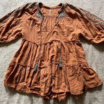 Free People  Bronze Orange Size‎ XSmall 3/4 Sleeve Peasant Dress Tunic Photo 0