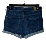 American Eagle  SZ 4 Hi-Rise Shortie Jean Shorts Cuffed Stretch Zip-Fly Whiskered Photo 2