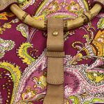 Ralph Lauren Vachetta Leather Paisley Canvas Purse Handbag Round Bamboo Handle Pink Photo 8