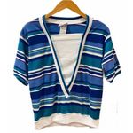 Jantzen Vintage 80s Varsity Striped Top Shirt Blue Green Relax Fit S Photo 0