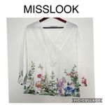 Miss Look  white floral v neck top Photo 1
