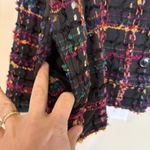 VINTAGE 80s Silver Stream 100% COTTON Jacket Large Black Colorful Tweed Fringe Photo 4
