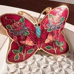 EUC Cloisonné Butterfly Belt Buckle Red Photo 0