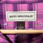 Bit & Bridle Western Pearl Snap Top Size XL Purple Plaid Embroidered Horses Photo 4