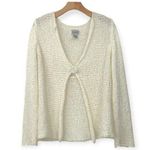 Chico's  | 2 | Ivory Crochet Knit Slouchy One-Button Long Sleeve Cardigan Sweater Photo 0