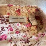 lemon grass NEW  Floral Button Down Long Sleeve Blouse Pink Tan White Large Top Photo 2
