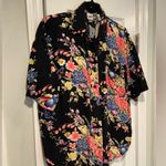 Krazy Kat  Size S Black Floral Flowy Short Sleeve Collared Button Down Shirt 90s Photo 4