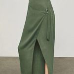 BCBG MAXAZRIA Micro Suede Maxi Wrap Skirt Twill Asymmetrical Olive Green XXS NEW Photo 3