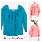J.Crew ✨HP✨ Factory Teal Square Neck Peasant Top✨ Photo 3