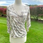 MSK V Neck Foil Knit Faux Wrap top size small Gray Photo 4