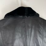 Covington Long Black Leather Jacket Button Front Trench Sz Med Faux Fur Collar Photo 14