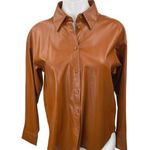 ZARA NEW Brown Faux Vegan Leather Long Sleeve Button Down Shirt Jacket Top XS Photo 0