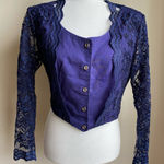 1849 Authentic Ranchwear Lace Sleeve Western Cropped Waist Cowgirl Rodeo Top Blue Size M Photo 0