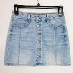 American Eagle  button through high rise light wash mini denim skirt size 00 Photo 0