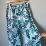 Cynthia Rowley 100% Linen Floral Wide Leg Pants White Teal Beach Vacation Size S Photo 3