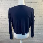 Forever 21  Cropped Navy Long Sleeve Tee with Crocheted Shoulders-Small Photo 2