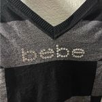 Bebe  Striped Black And Grey Metallic Long Sleeve Bodycon Sweater Dress Photo 4