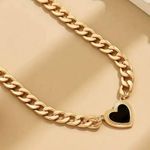 Black Heart Shaped Pendent With Chunky Gold Chain Women Necklace Photo 2