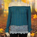 Mason Belle Green Off Shoulder Long Sleeve Blouse Size L Photo 6