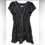 Love Shack Fancy  Higgins tiered mini dress black cotton-silk white star print 8 Photo 3