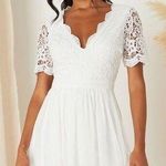 Lulus  Angel in Disguise White Lace Fit Flare Dress Short Sleeve Women’s Small Photo 0