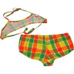 Vintage Union Made in USA Bikini Orange Green Yellow Plaid 12 Photo 1