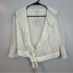 Maje MWT  Plumeti Cropped White Wrap Ruffle V-neck Wrap Blouse Size 2 NEW Photo 2