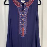 Umgee Navy Blue Embroidered Tank Top Photo 1