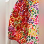 Colorful Ruffle Neck Blouse with Embroidered Puff Sleeves Boutique Printed Pink Size XS Photo 6