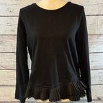 J.Crew  Long Sleeve T-Shirt w Pleated Ruffle Hem Black-Medium Photo 0