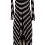 BCBGMAXAZRIA Long Sleeve Ribbed Maxi Dress Striped Hi Low Scoop Neck Navy Tan XS Photo 0