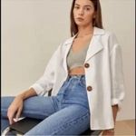 Reformation Alonso White Blazer with Brown Buttons Linen Photo 1