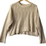 American Eagle Cream Open Knit Cropped Sweater Women's M Neutral Pullover Cozy Photo 0