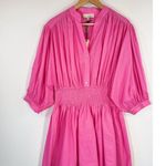 NWT Pinch Womens Dress Pink Mini Smocked Fit Flare V Neck Long Sleeve Medium Photo 4