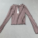 Noisy May  Crop Top Blouse XS Womens Purple Flock Polka Dot Mesh Long Sleeve NWT Photo 0