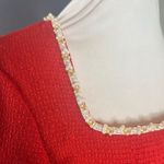 Women’s Short Red Dress Square Neck Faux Pearl Photo 2