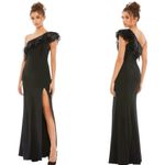 Mac Duggal One Shoulder 80s Retro Glam Ruffle Trim High Slit Black Gown 6 NWT Photo 1