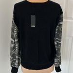 Monrow Camo Contrast Sleeve Pullover Crewneck Sweater Black Size M Photo 4