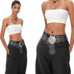 Women Wide Western Disc Belt Cowgirl Boho Faux Leather Waistband Vintage Black Photo 3