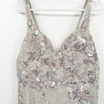 Mac Duggal 20146 Platinum Floral Embroidered V-Neck Mermaid Formal Gown Size 14 Photo 3