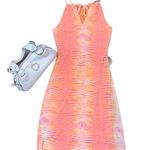 Guess Y2K Animal Print Split Neck Mini Halter Dress Sunset Colors Pink Orange Small Vintage 2000s Photo 4