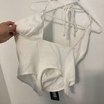 Pretty Little Thing NEW NWT Woven Cross Front Cutout Stirrup Hem Top Cream Ivory 8 Photo 4