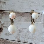 Vintage Clip On Earrings Ball Duo Dangle Off White with Pink Hues Photo 0