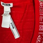 Victoria's Secret NWT PINK Red Winter Sweater Print Waffle Thermal Pajama Top Photo 8