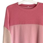 Ribbed Loose Long Sleeve Top Women's Small Casual Cute Sweater Textured Pink Tan Photo 2