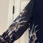 Chico's  Size 2 Navy Blue Floral Blouse Ruffle Statement Bell Sleeves Chico Large Photo 7