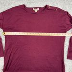 Michael Kors Womens Burgundy Crew Neck Long Sleeve Sweater Top XL Gold Button Photo 4