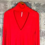 Free People  Uptown Red Mock Neck Cutout Asymmetrical Hem Long Sleeve Tunic Top S Photo 6