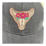 Genevieve Gail Floral Steer Skull Patch Trucker Hat Distressed Gray Photo 3