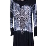 Vocal Women TieDye Tunic/Dress Rhinestone Embellished Shirt Sz. Sm/Med Blue/Grey Photo 0
